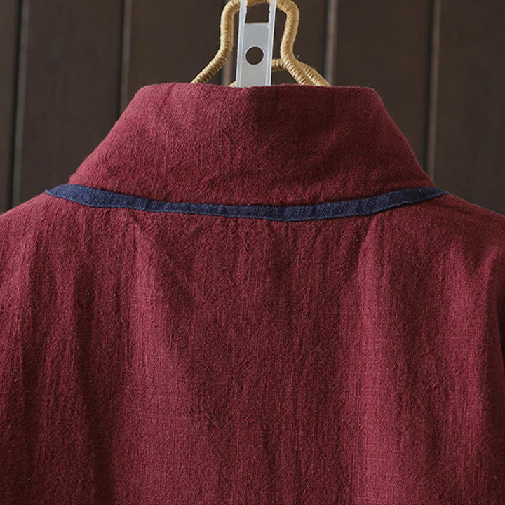 Buddha Stones無地 カジュアル フロッグボタン タートルネック コットン リネン レディース ジャケット シャツ 衣類 - image 3