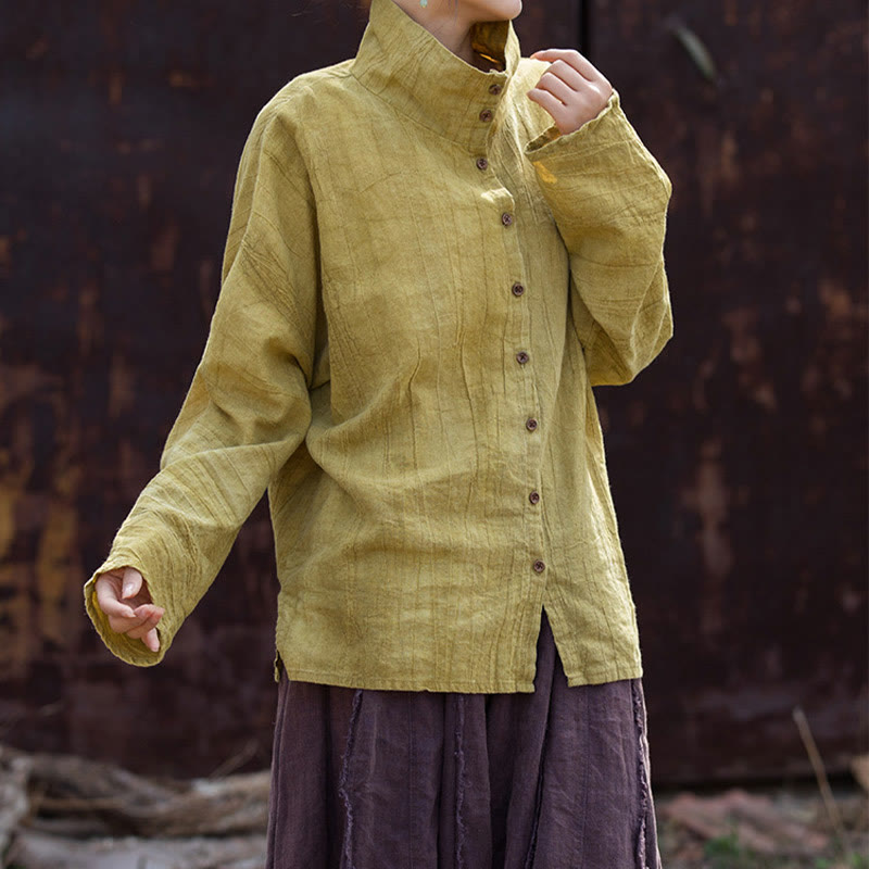 Buddha Stonesタートルネック染色ラミーコットン中国風カーディガン - image 6
