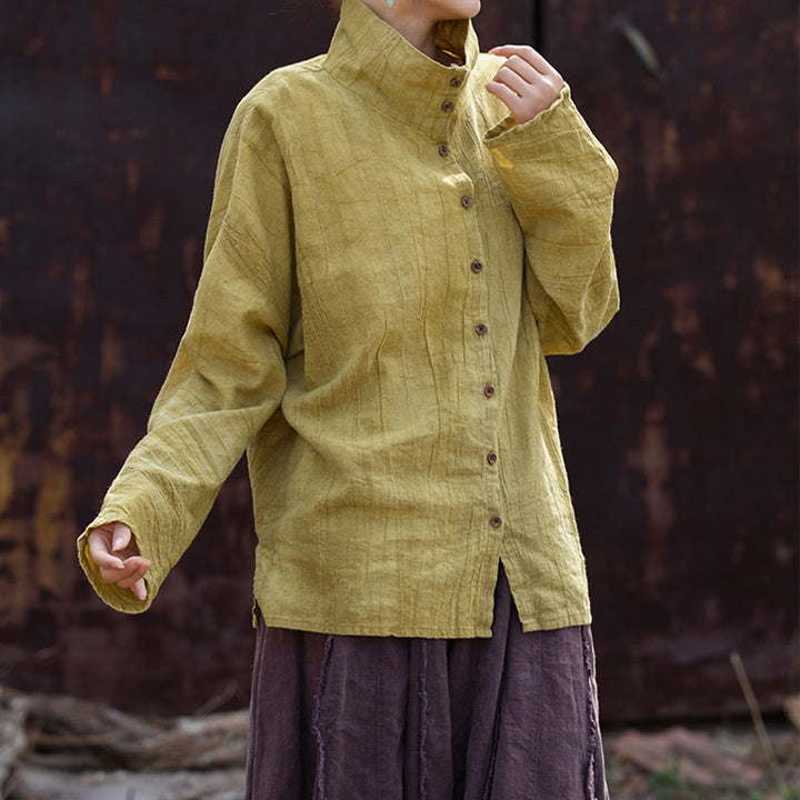 Buddha Stonesタートルネック染色ラミーコットン中国風カーディガン - image 6