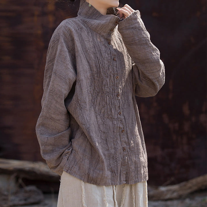 Buddha Stonesタートルネック染色ラミーコットン中国風カーディガン - image 25