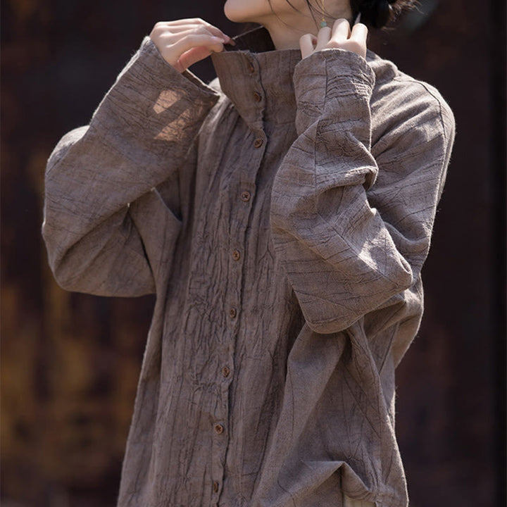 Buddha Stonesタートルネック染色ラミーコットン中国風カーディガン - image 22