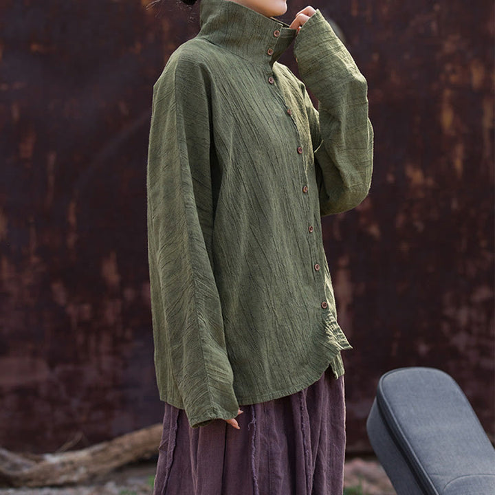 Buddha Stonesタートルネック染色ラミーコットン中国風カーディガン - image 17