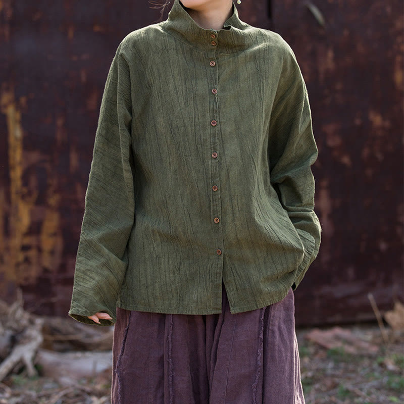 Buddha Stonesタートルネック染色ラミーコットン中国風カーディガン - image 13