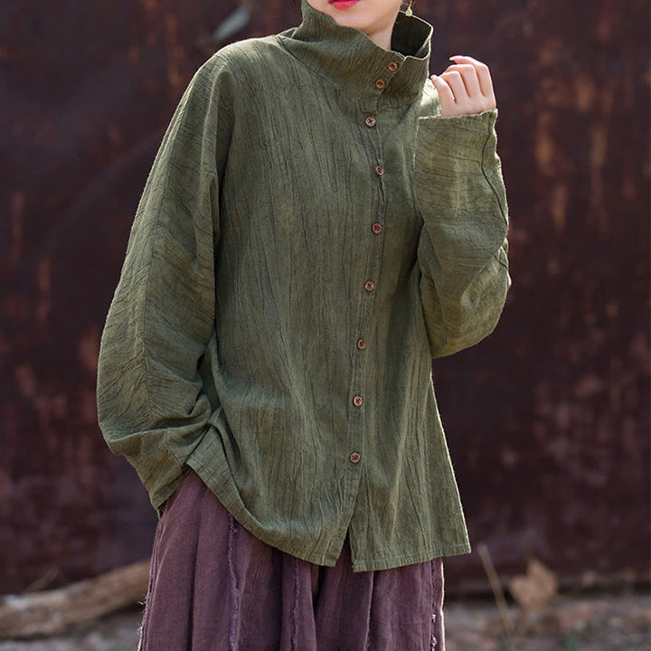 Buddha Stonesタートルネック染色ラミーコットン中国風カーディガン - image 15