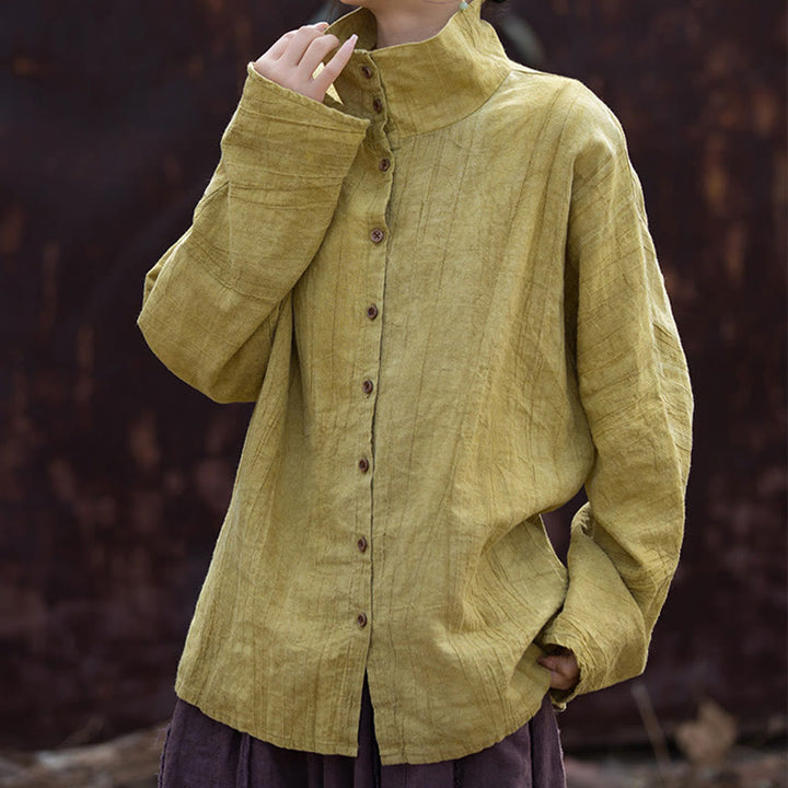 Buddha Stonesタートルネック染色ラミーコットン中国風カーディガン - image 4