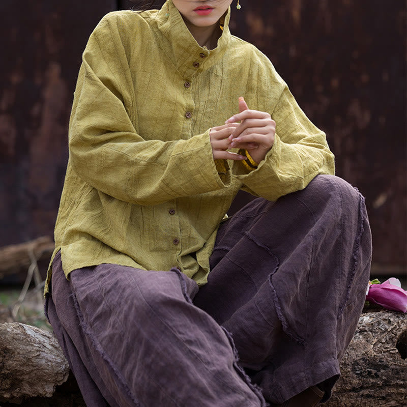 Buddha Stonesタートルネック染色ラミーコットン中国風カーディガン - image 8