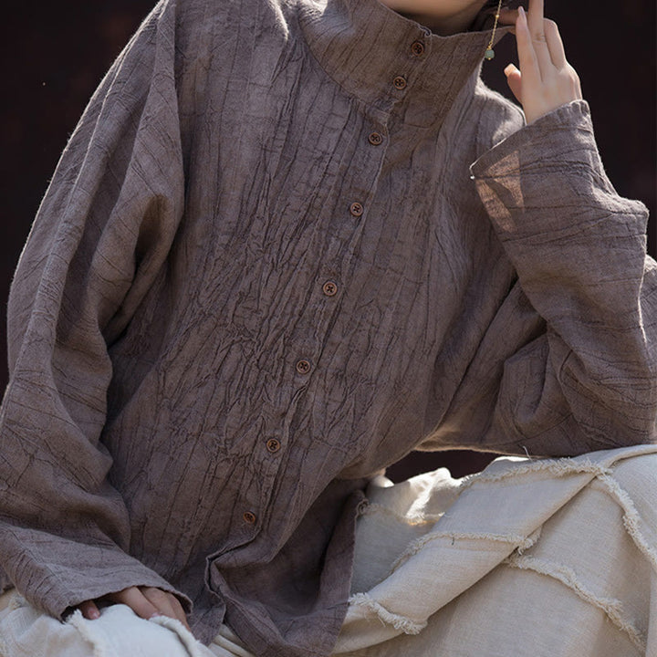 Buddha Stonesタートルネック染色ラミーコットン中国風カーディガン - image 19