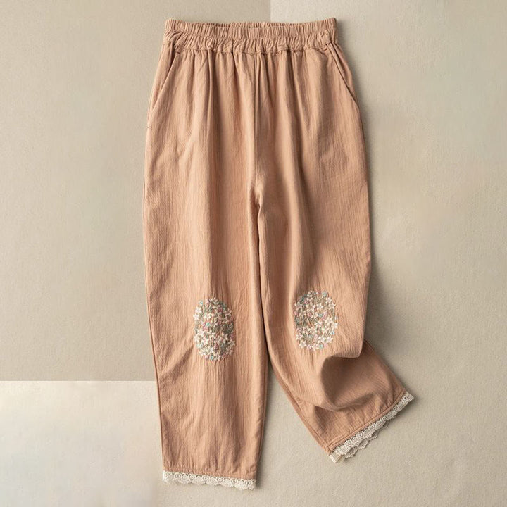 Buddha Stonesカジュアル レーストリム 刺繍 コットン ハーレムパンツ ポケット付き