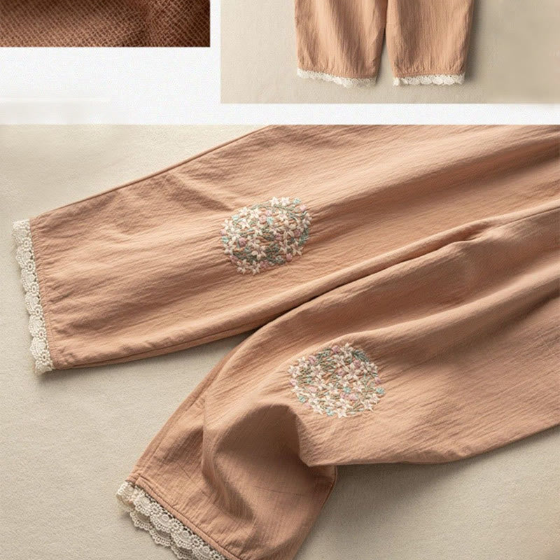 Buddha Stonesカジュアル レーストリム 刺繍 コットン ハーレムパンツ ポケット付き - image 2
