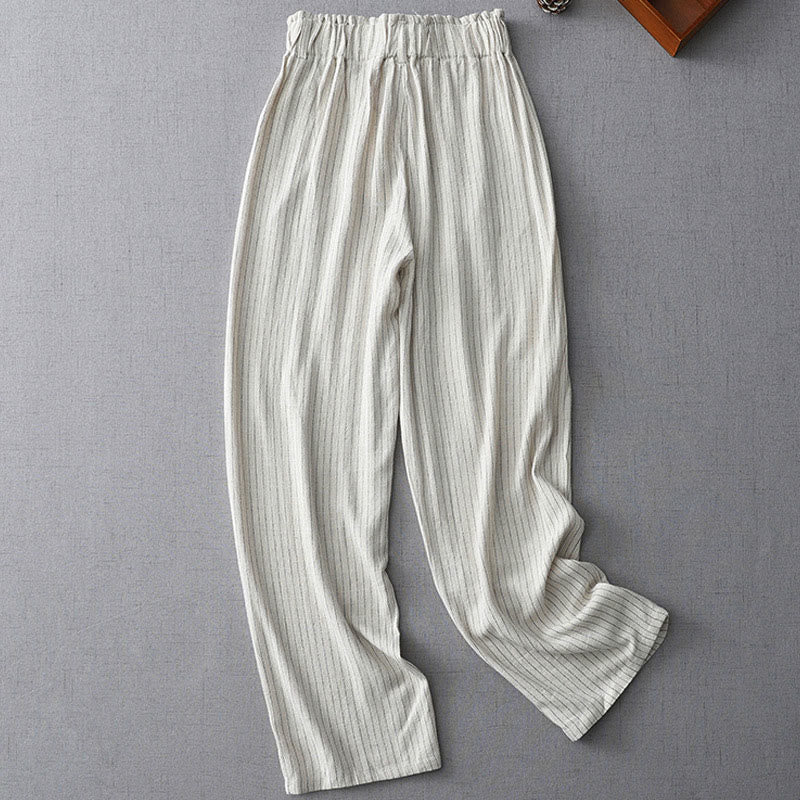 Buddha Stones縦縞 ハイウエスト ワイドレッグパンツ ポケット付き - 雪 - US8-10，UK/AU12-14，EU40-42 (2XL) - image 0