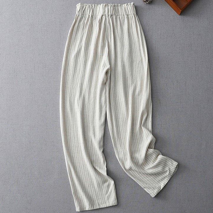 Buddha Stones縦縞 ハイウエスト ワイドレッグパンツ ポケット付き - 雪 - US8-10，UK/AU12-14，EU40-42 (2XL) - image 0