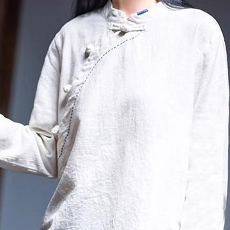 Buddha Stones斜め襟結びボタンコットンゆったりリネン服 - image 15