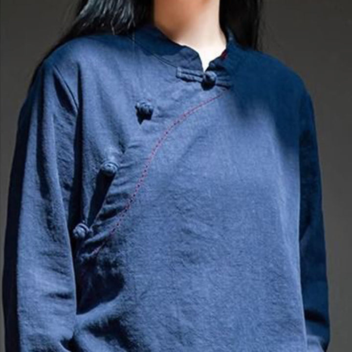 Buddha Stones斜め襟結びボタンコットンゆったりリネン服 - image 21