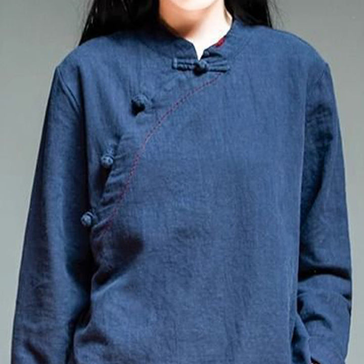 Buddha Stones斜め襟結びボタンコットンゆったりリネン服 - image 19