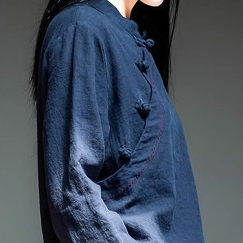 Buddha Stones斜め襟結びボタンコットンゆったりリネン服 - image 18