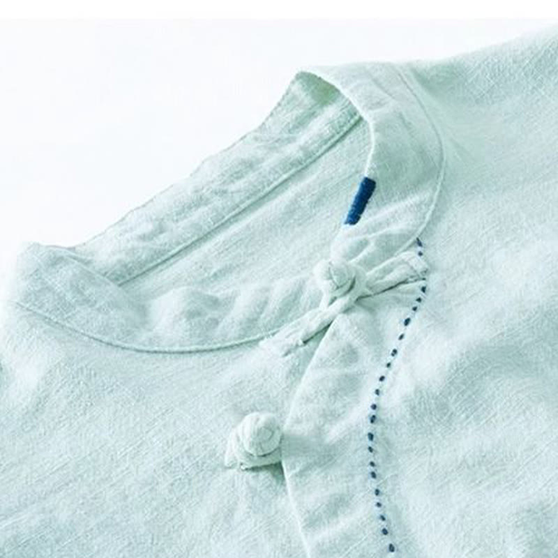 Buddha Stones斜め襟結びボタンコットンゆったりリネン服 - image 6