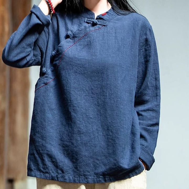 Buddha Stones斜め襟結びボタンコットンゆったりリネン服 - image 22