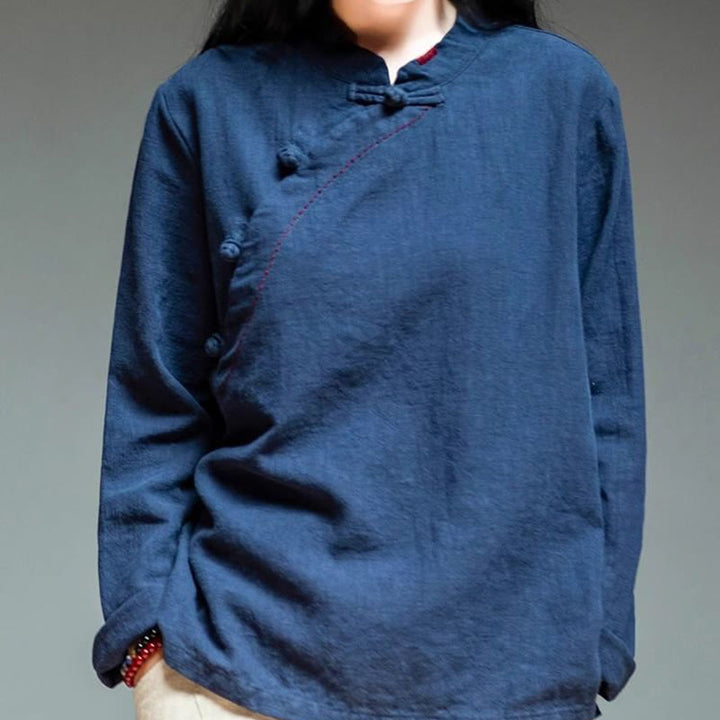 Buddha Stones斜め襟結びボタンコットンゆったりリネン服 - image 17