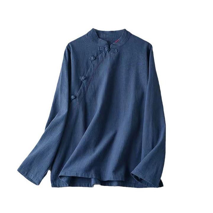 Buddha Stones斜め襟結びボタンコットンゆったりリネン服 - image 23
