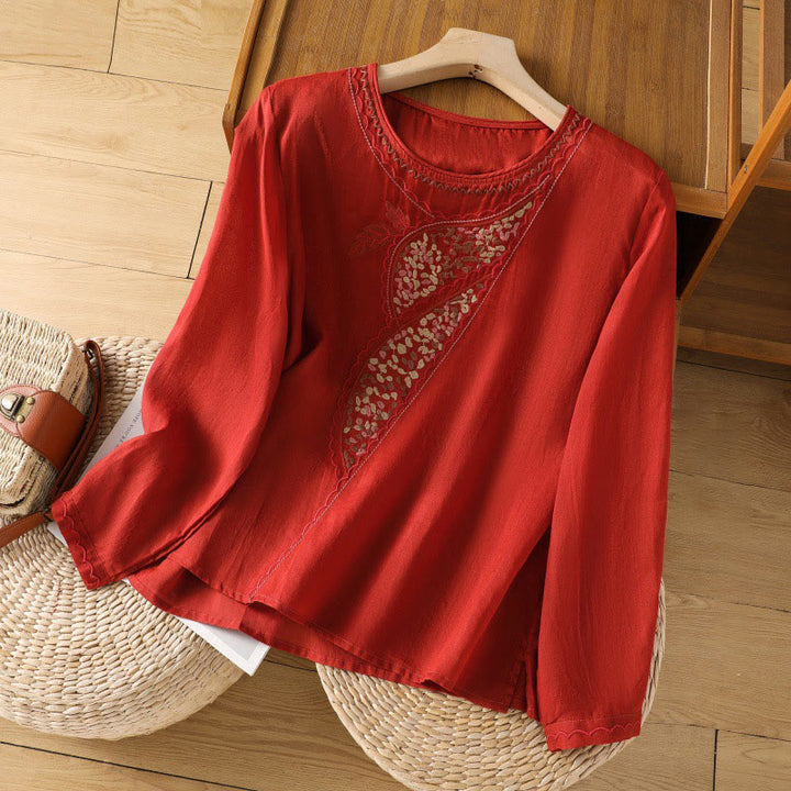 Buddha Stonesエスニック刺繍クルーネックコットンリネンプルオーバー - 赤 - US8-10，UK/AU12-14，EU40-42 (2XL) - image 11