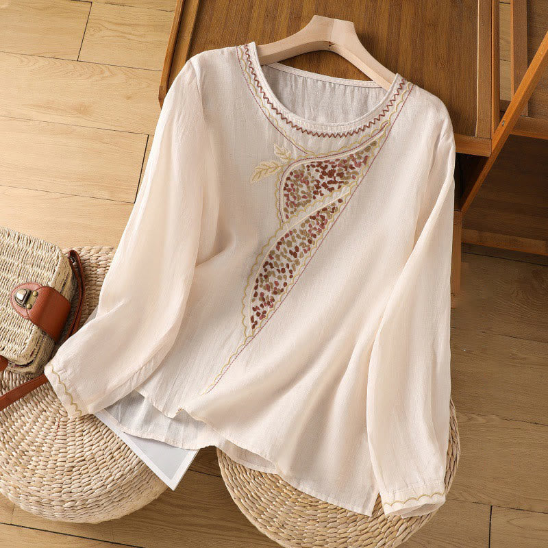 Buddha Stonesエスニック刺繍クルーネックコットンリネンプルオーバー - ビスク - US8-10，UK/AU12-14，EU40-42 (2XL) - image 1