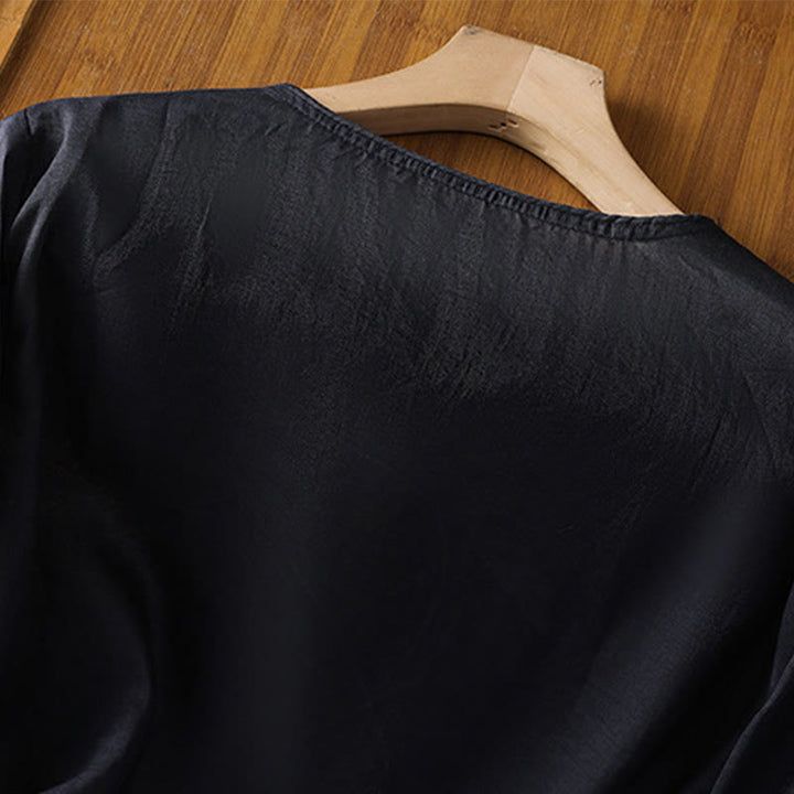 Buddha Stonesエスニック刺繍クルーネックコットンリネンプルオーバー - image 10