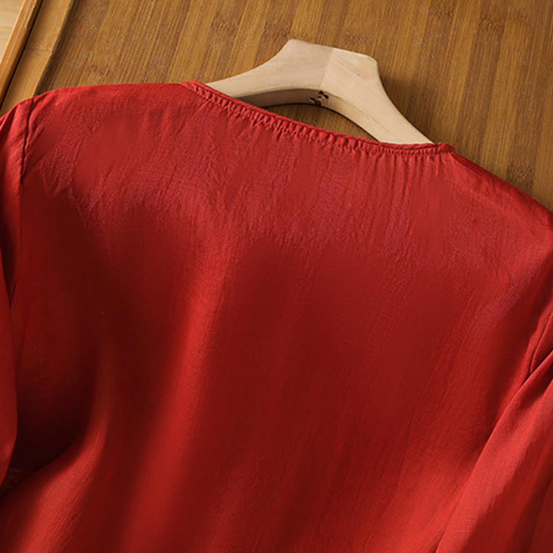 Buddha Stonesエスニック刺繍クルーネックコットンリネンプルオーバー - image 18