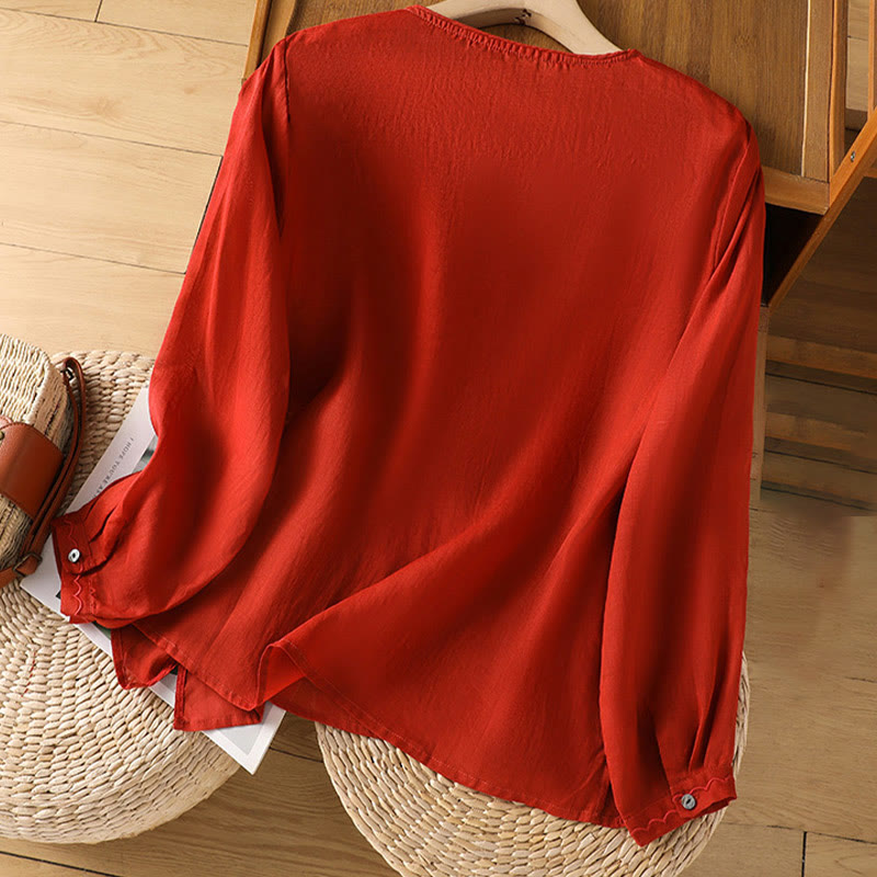 Buddha Stonesエスニック刺繍クルーネックコットンリネンプルオーバー - image 12