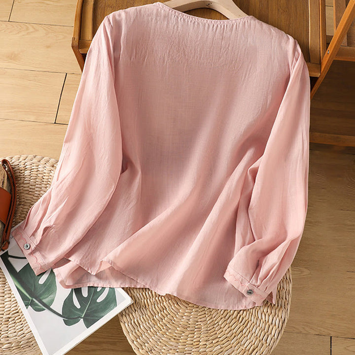 Buddha Stonesエスニック刺繍クルーネックコットンリネンプルオーバー - image 20