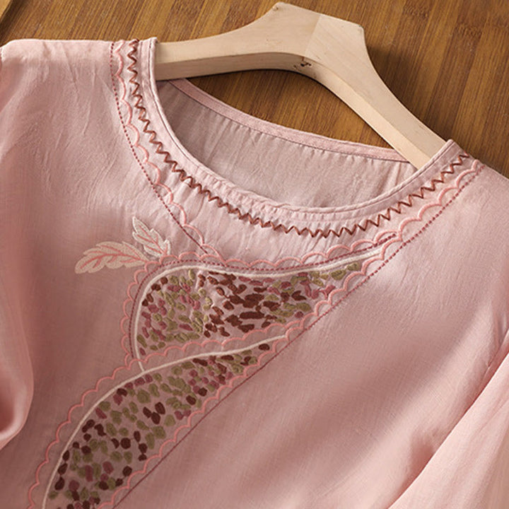 Buddha Stonesエスニック刺繍クルーネックコットンリネンプルオーバー - image 21