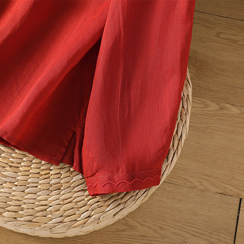 Buddha Stonesエスニック刺繍クルーネックコットンリネンプルオーバー - image 17