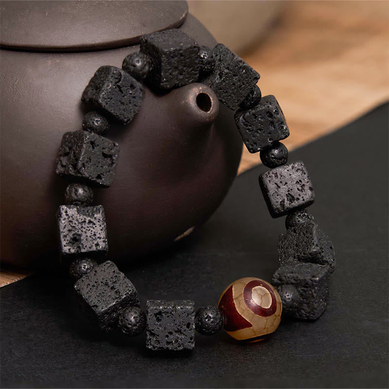 Buddha Stones溶岩石 Dzi ビーズ ヒーリングブレスレット