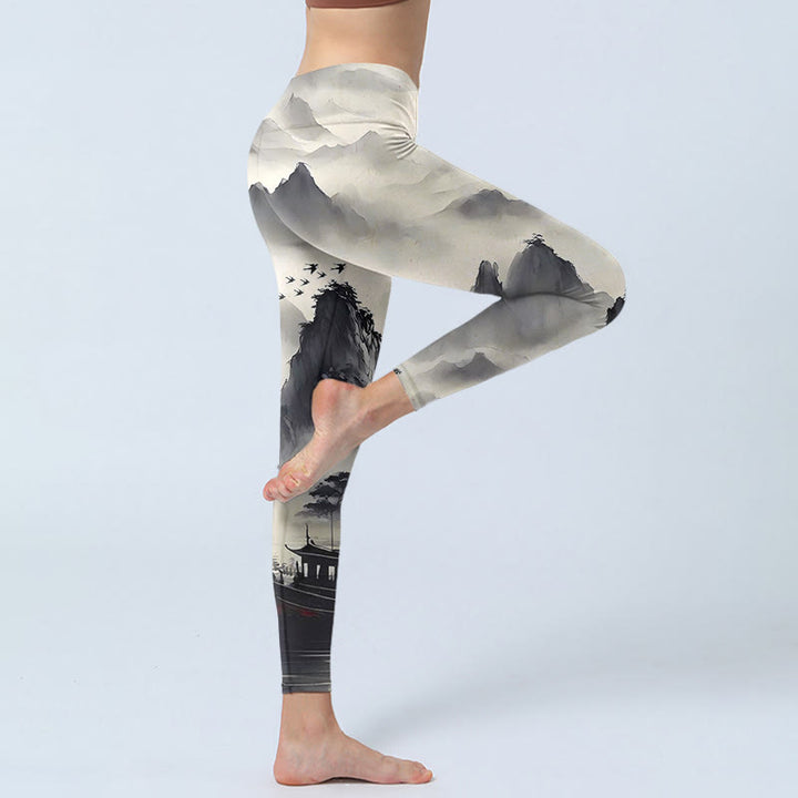 Buddha Stonesのスプラッシュインク風景画プリントフィットネスレギンスレディースヨガパンツ - image 6