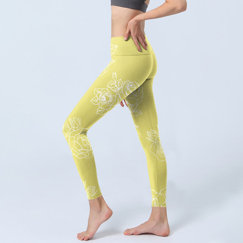 Buddha Stonesイエローローズプリント フィットネスレギンス レディース ヨガパンツ - image 3