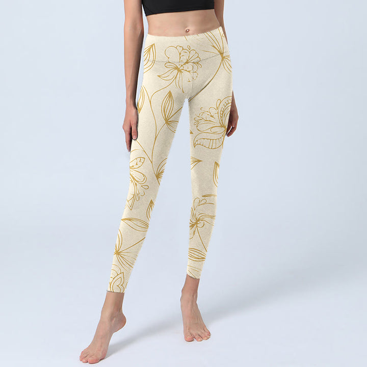 Buddha Stonesベージュ フラワー ヴァイン プリント ジムレギンス レディース ヨガパンツ - image 6