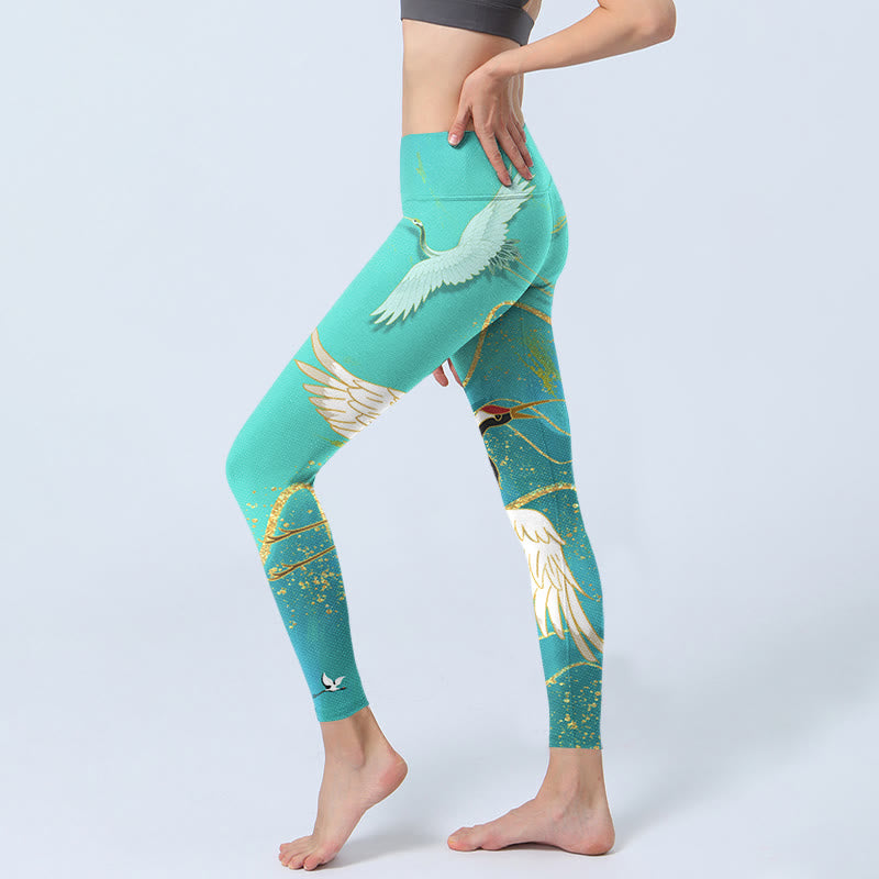 Buddha Stonesミントグリーン マウンテンクレーンプリント フィットネスレギンス レディース ヨガパンツ - image 4