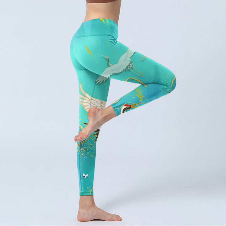 Buddha Stonesミントグリーン マウンテンクレーンプリント フィットネスレギンス レディース ヨガパンツ - image 5