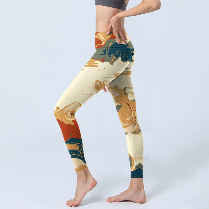 Buddha Stonesとカラフルな雲のプリント フィットネスレギンス レディース ヨガパンツ - image 3