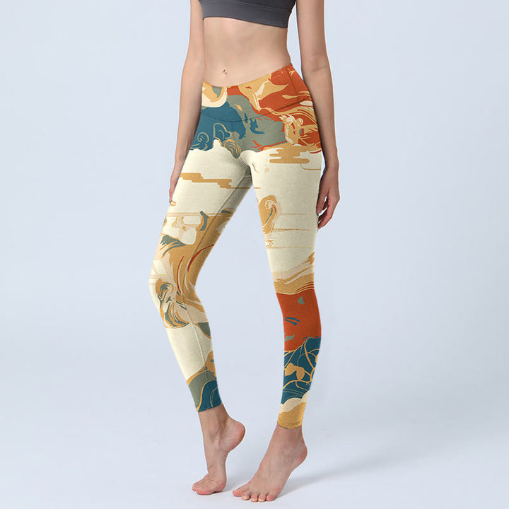 Buddha Stonesとカラフルな雲のプリント フィットネスレギンス レディース ヨガパンツ - モカシン - US18、 UK/AU22、 EU50 (4XL) - image 1