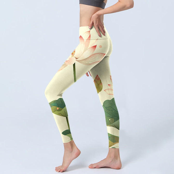 Buddha Stones、蓮の花、葉、トンボのプリント、フィットネスレギンス、レディースヨガパンツ - image 4