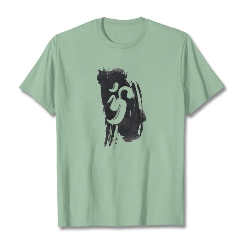 Buddha StonesOM インク背景 コットンTシャツ - 淡い緑色 - 2XL - image 17