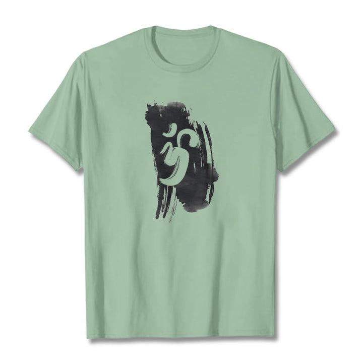 Buddha StonesOM インク背景 コットンTシャツ - 淡い緑色 - 2XL - image 17