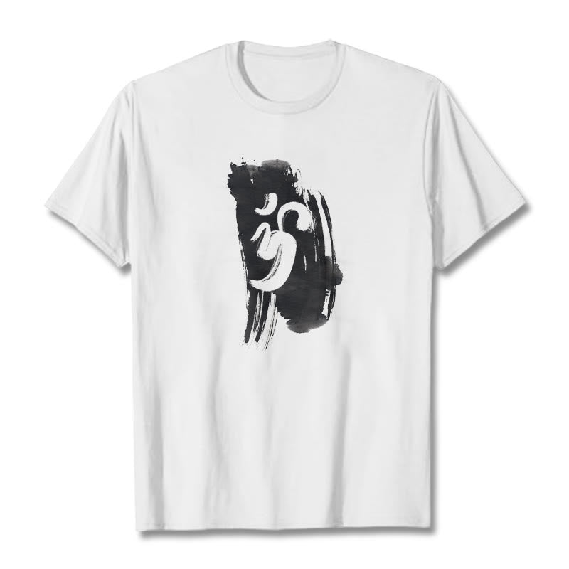 Buddha StonesOM インク背景 コットンTシャツ - 白 - 2XL - image 5