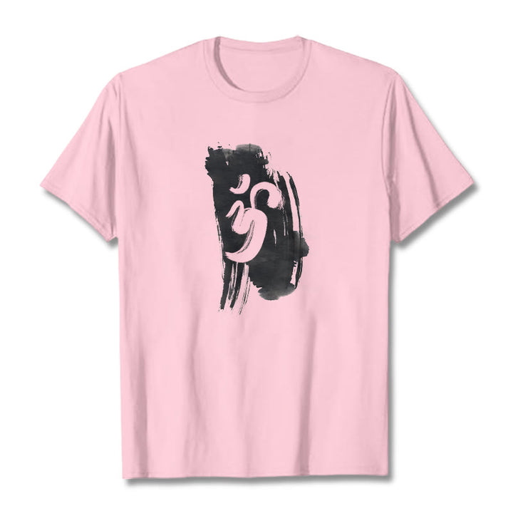 Buddha StonesOM インク背景 コットンTシャツ - ライトピンク - 2XL - image 15