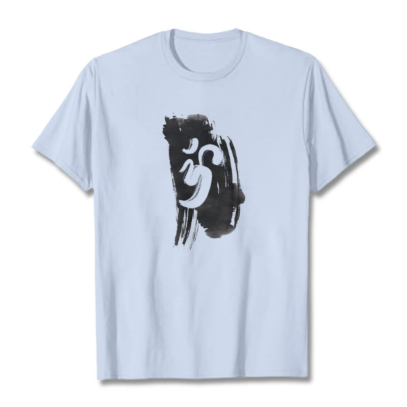 Buddha StonesOM インク背景 コットンTシャツ - ライトシアン - 2XL - image 11