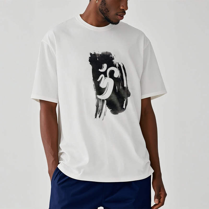 Buddha StonesOM インク背景 コットンTシャツ - image 7