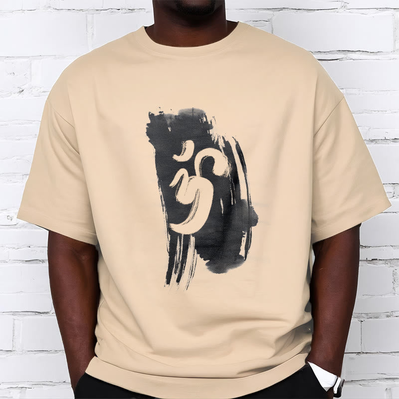 Buddha StonesOM インク背景 コットンTシャツ - image 13