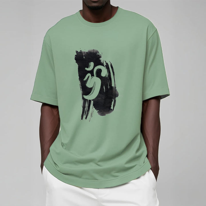 Buddha StonesOM インク背景 コットンTシャツ - image 19