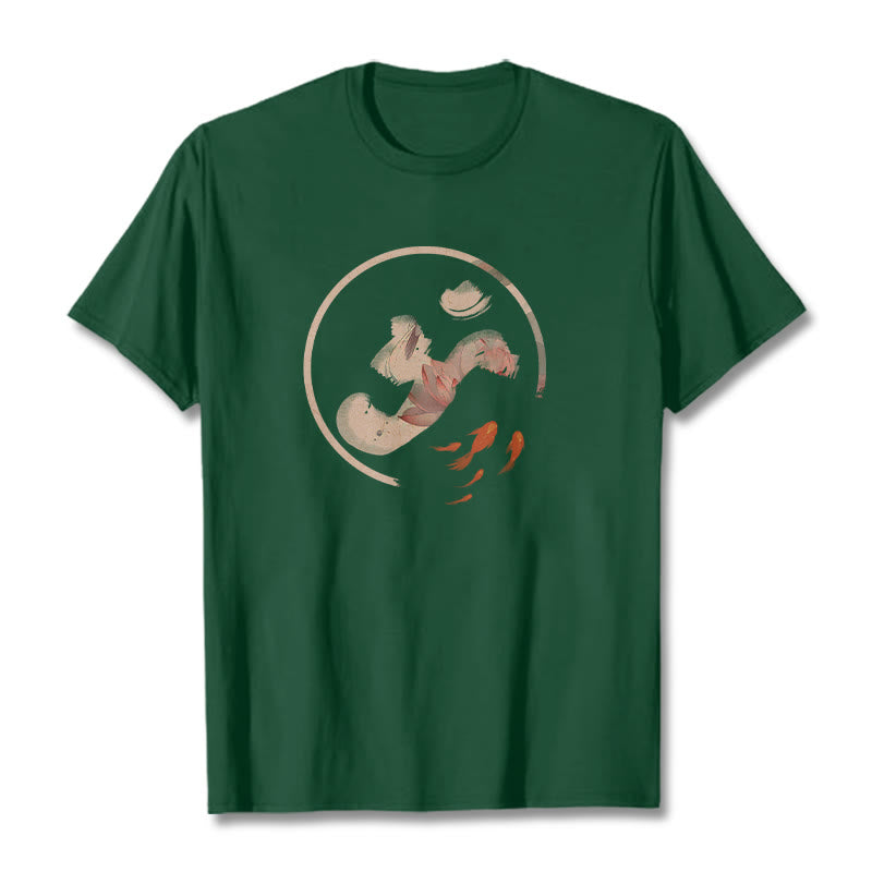 Buddha StonesOM 蓮鯉コットンTシャツ - フォレストグリーン - 2XL - image 11