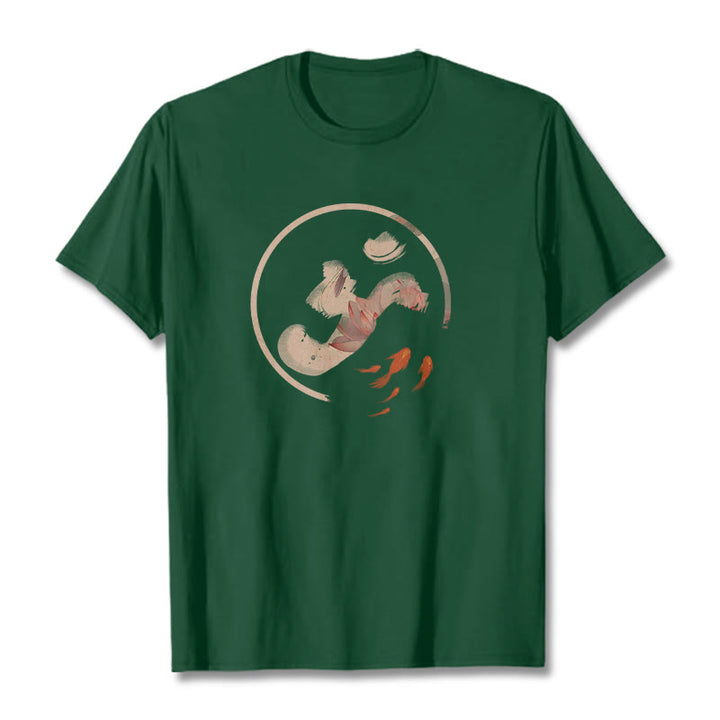 Buddha StonesOM 蓮鯉コットンTシャツ - フォレストグリーン - 2XL - image 11